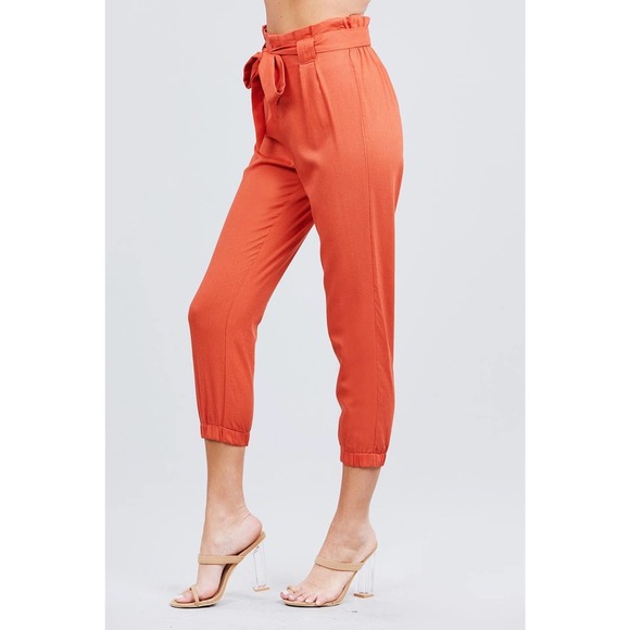 So Lovrie Pants - Orange Paperbag Linen Blend Pants